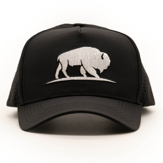 Bison all Black Cap Curved Brim Trucker